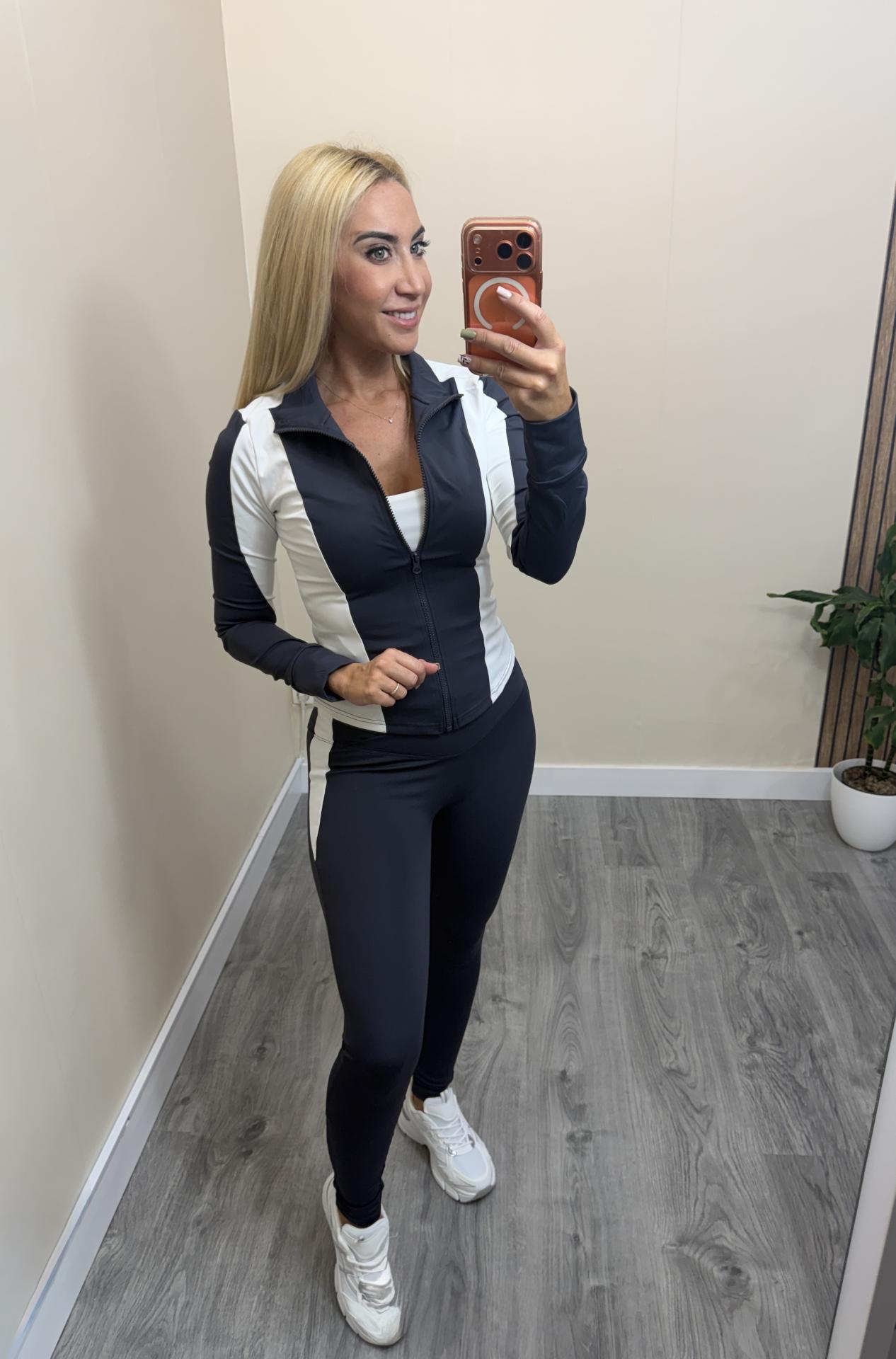 Conjunto Deportivo Mujer Bicolor con Chaqueta y Pantalón Gris Marengo