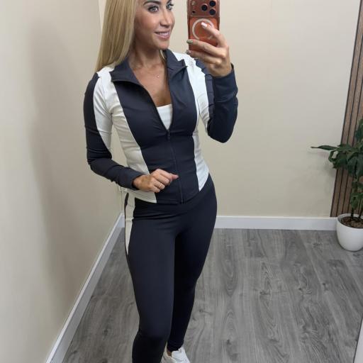 Conjunto Deportivo Mujer Bicolor con Chaqueta y Pantalón Gris Marengo