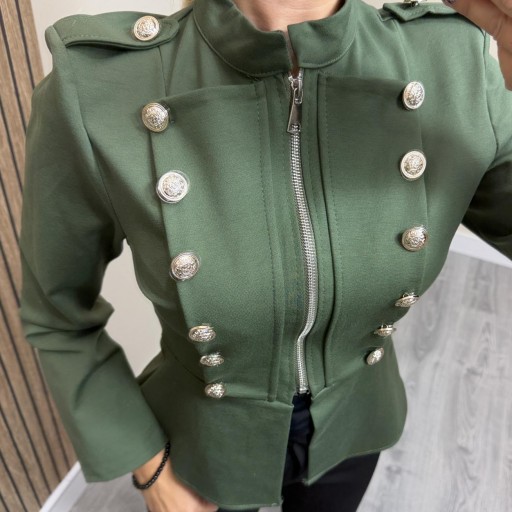 Chaqueta Militar Mujer con Botones Joya y Cremallera Verde [1]