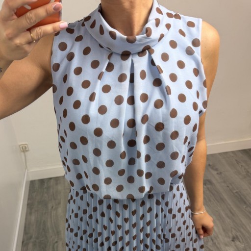 Vestido Largo Plisado de Lunares Mujer | Elegante Fiesta InvitadA Celeste [1]