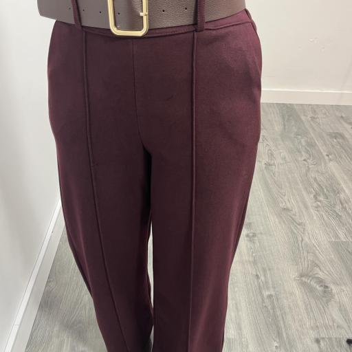 Pantalón Palazzo de Paño con Cintura Alta Burdeos [1]