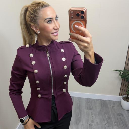 Chaqueta Militar Mujer con Botones Joya y Cremallera Buganvilla