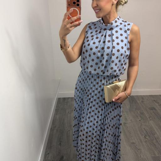 Vestido Largo Plisado de Lunares Mujer | Elegante Fiesta InvitadA Celeste
