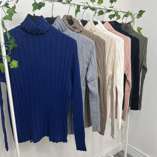 Jersey Beige Elegante Punto Canalé con Cuello Alto [3]