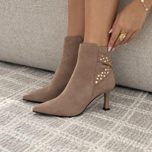 Botines Aroa de Tacón con Tachuelas Mujer kaki