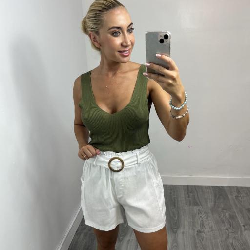 Short Mujer Corto Cargo Lino Blanco