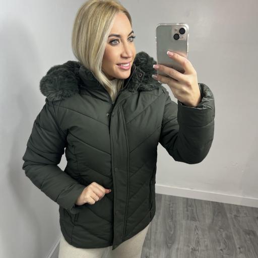 Chaqueta Acolchada Mujer con Forro de Pelo Interior Verde