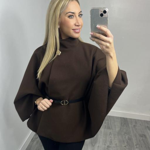 Capa Elegante de Mujer con Cinturón Marrón  [0]