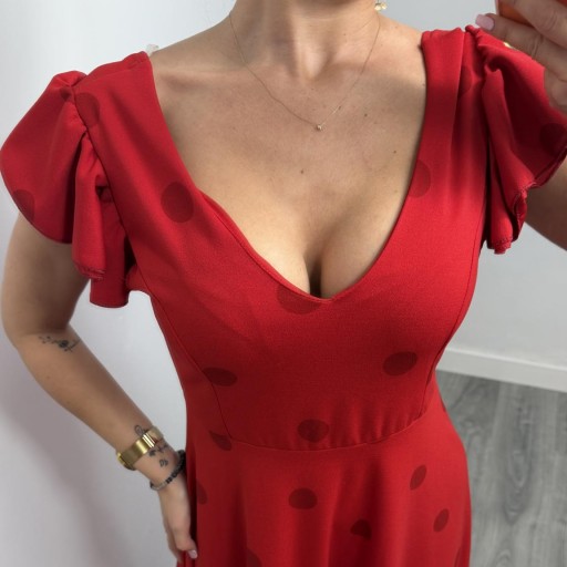 Bata Rociera de Lunares Elástica para Mujer – Vestido Flamenca Largo con Volantes Alice [1]