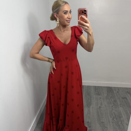 Bata Rociera de Lunares Elástica para Mujer – Vestido Flamenca Largo con Volantes Alice [0]