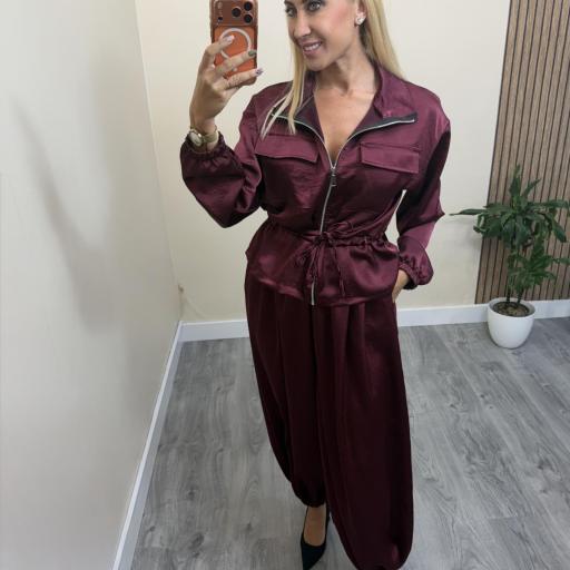 Conjunto Satinado Mujer con Pantalón Bombacho Valentina Buganvilla