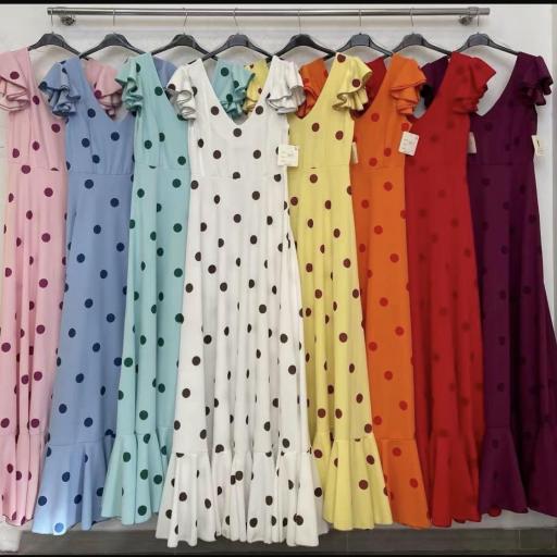 Bata Rociera de Lunares Elástica para Mujer – Vestido Flamenca Largo con Volantes Alice [2]