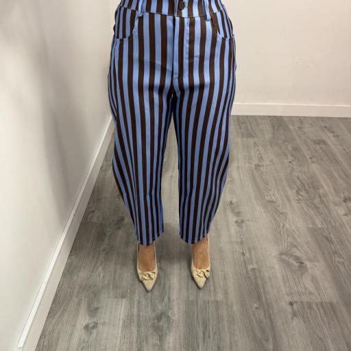 Pantalón Balloon Rayas Mujer – Pantalón Viral Primavera Azul [1]