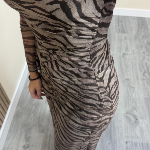 Vestido Aila Midi Animal Print con Drapeado Marrón  [2]