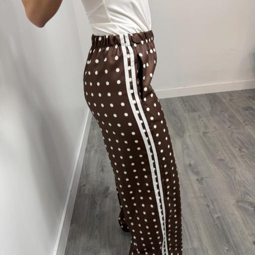 Pantalón Palazzo Estampado Lunares Mujer | Malika Marrón  [2]
