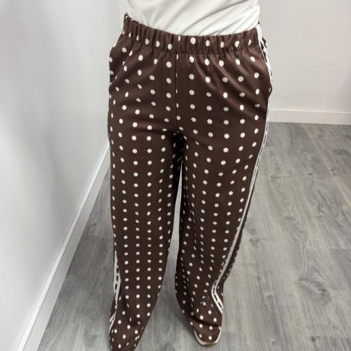 Pantalón Palazzo Estampado Lunares Mujer | Malika Marrón  [1]