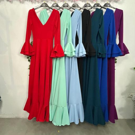  Vestido Bata Rociera Mujer Manga Liso Triana Flamenca [2]