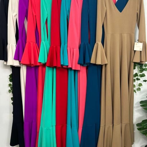  Vestido Bata Rociera Mujer Manga Liso Triana Flamenca [3]