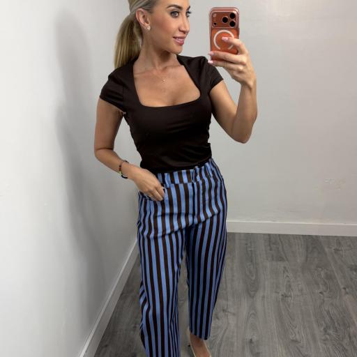 Pantalón Balloon Rayas Mujer – Pantalón Viral Primavera Azul
