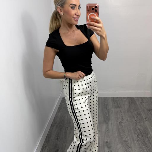 Pantalón Palazzo Estampado Lunares Mujer | Malika Blanco [0]