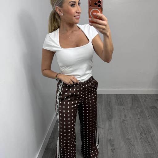 Pantalón Palazzo Estampado Lunares Mujer | Malika Marrón  [0]