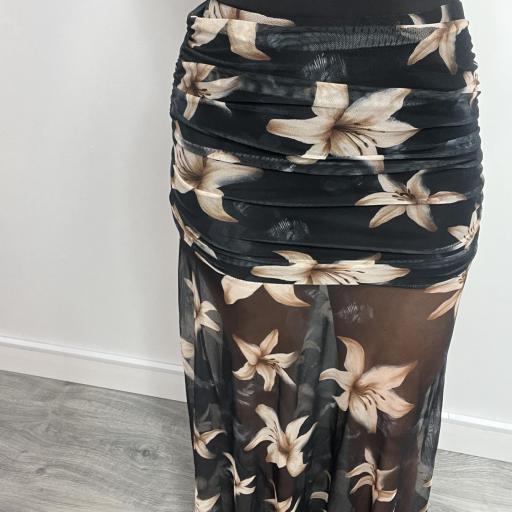 Falda Larga de flores mujer Boho Chic Negro [1]