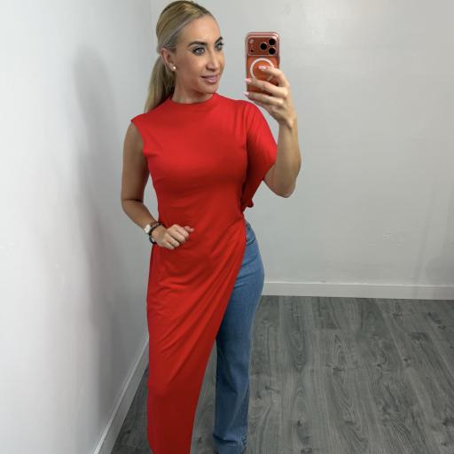 Top Asimétrico Mujer Chic – Camiseta Fluida de Moda Rojo [0]