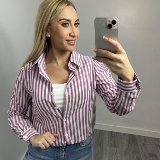 Camisa de rayas mujer burdeos