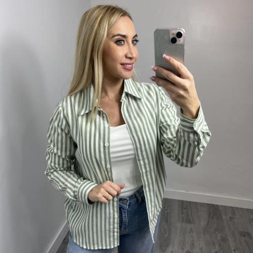 Camisa de rayas verde mujer [1]