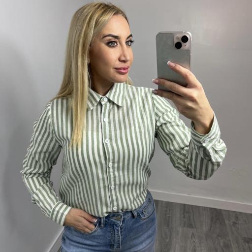 Camisa de rayas verde mujer