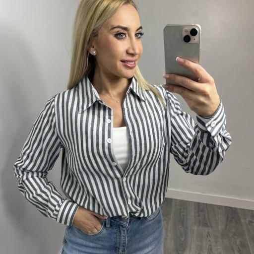 Camisa de rayas mujer negro
