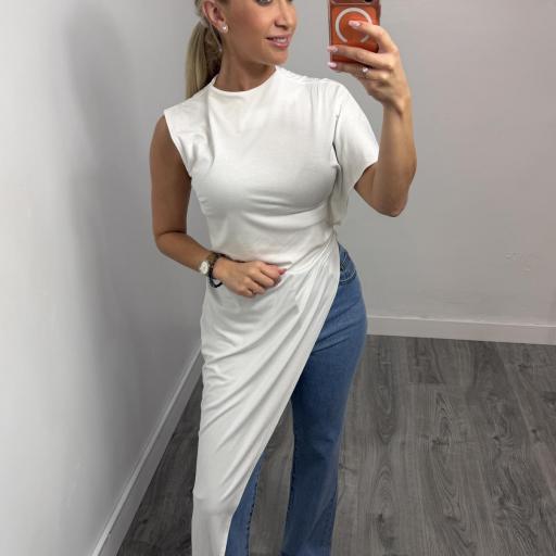 Top Asimétrico Mujer Chic – Camiseta Fluida de Moda Blanco  [0]
