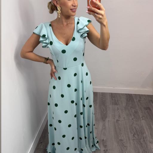 Bata Rociera de Lunares Elástica para Mujer – Vestido Flamenca Largo con Volantes Alice [2]