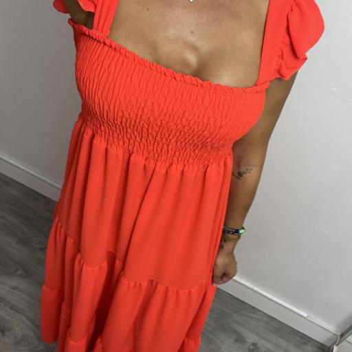 Vestido largo mujer  rojo coral Kira elefante y cómodo [1]