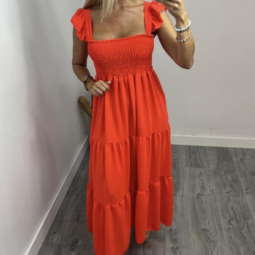 Vestido largo mujer  rojo coral Kira elefante y cómodo [0]