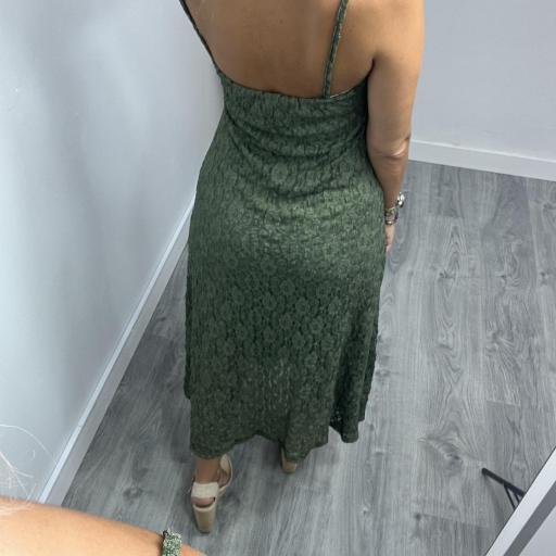 Vestido Mujer Midi de Encaje con Tirantes Finos Candela Verde [2]