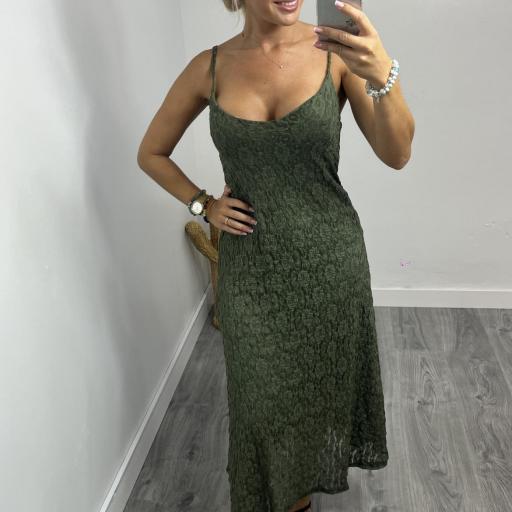 Vestido Mujer Midi de Encaje con Tirantes Finos Candela Verde [0]