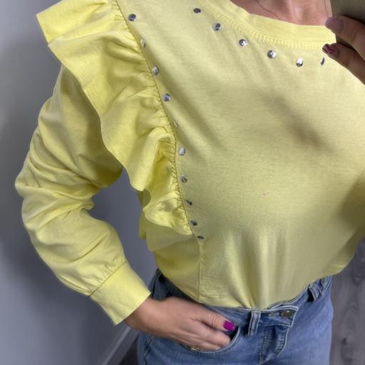 Camiseta de Mujer con Volantes y tachuelas Amarillo [1]