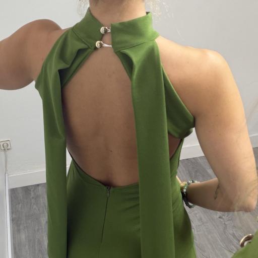 Mono Largo Verde Oliva Elegante con Espalda Abierta para Mujer Halter [1]