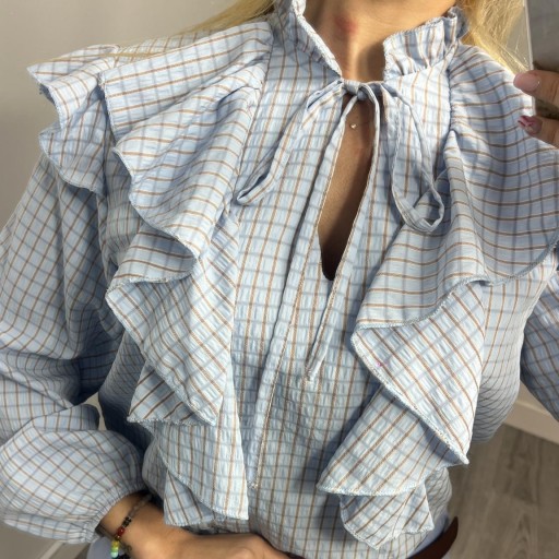 Blusa volantes elegante para mujer Celeste [1]