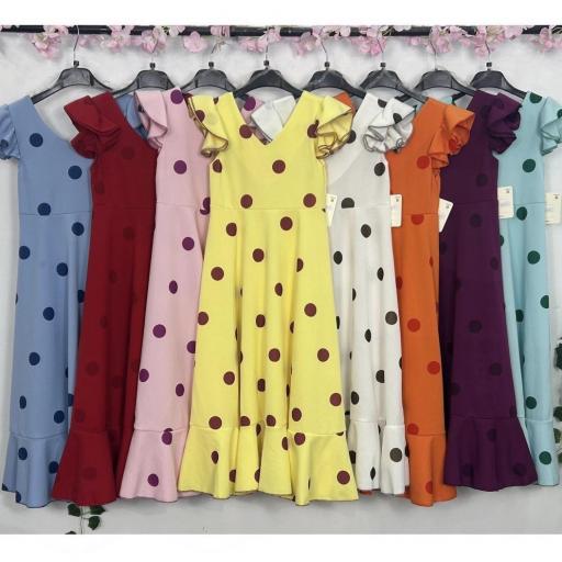 Bata Rociera de Lunares Elástica para Niña – Vestido Flamenca Largo con Volantes Alice [1]