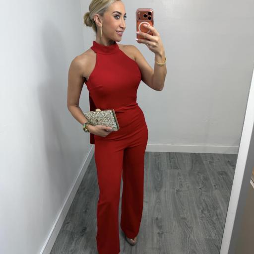 Mono Largo Rojo Elegante con Espalda Abierta para Mujer Halter [0]