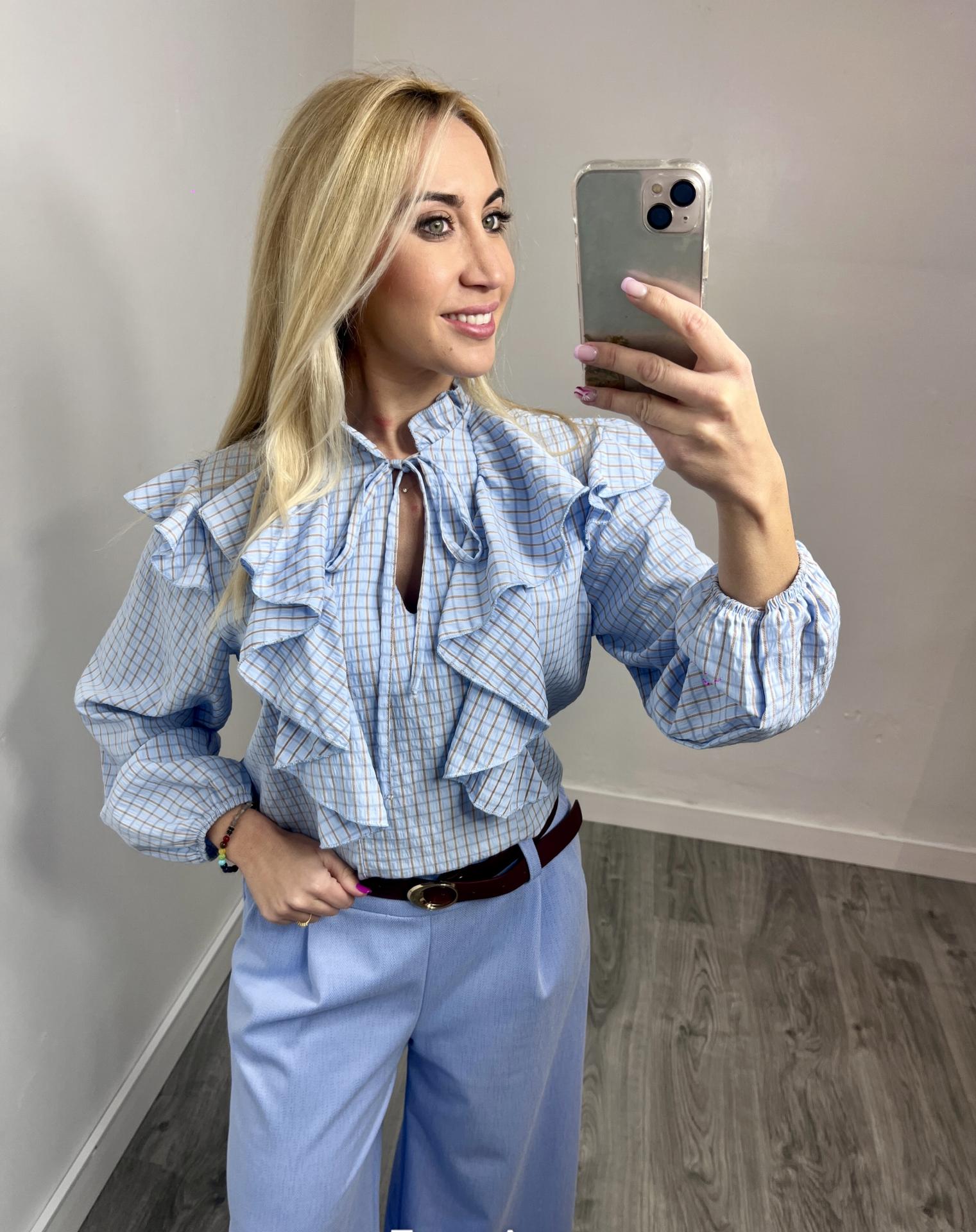 Blusa volantes elegante para mujer Celeste