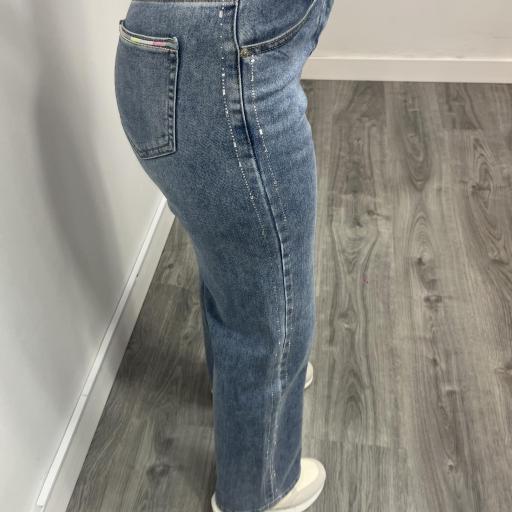 Vaquero Wide Leg Mujer Tiro Alto con Detalle Lateral Brillante [3]