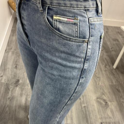 Vaquero Wide Leg Mujer Tiro Alto con Detalle Lateral Brillante [1]