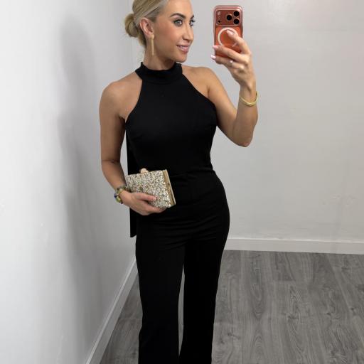 Mono Largo Negro Elegante con Espalda Abierta para Mujer Halter [0]