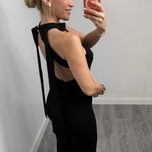 Mono Largo Negro Elegante con Espalda Abierta para Mujer Halter [1]