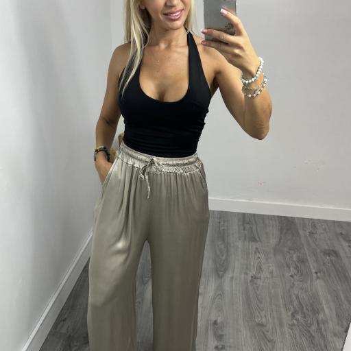 Pantalón Mujer  Fluido efecto satinado Alik kaki