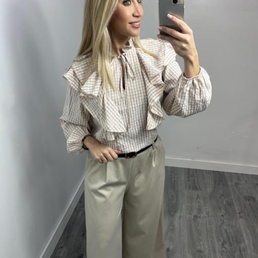 Pantalón palazzo elástico de mujer Beige 