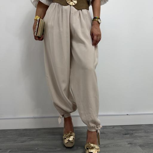 Pantalón bombacho mujer estilo boho chic Beige [1]